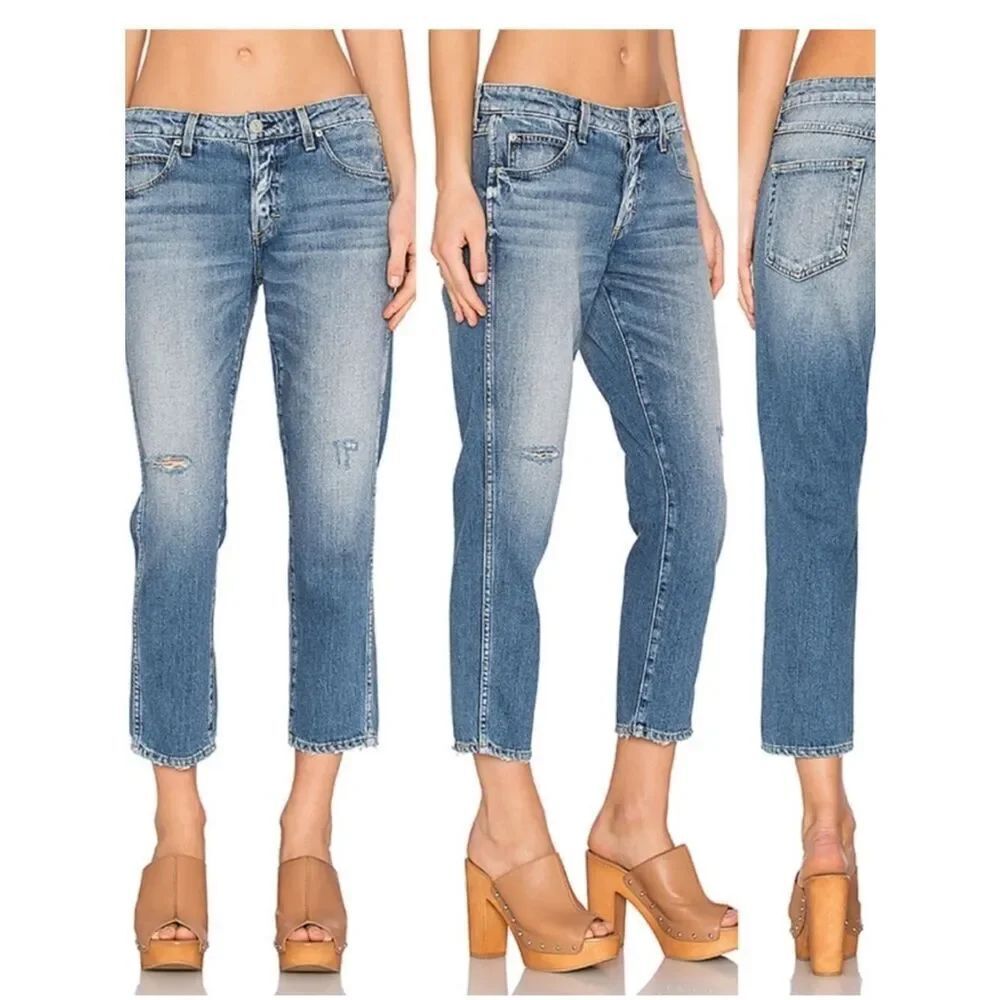 AMO The Tomboy Crop Slouchy Distress Jean Happy Camper Womens 30